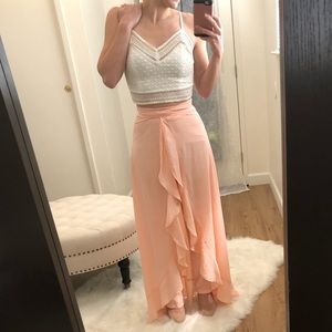 Maxi style ruffle peach pants skirt
